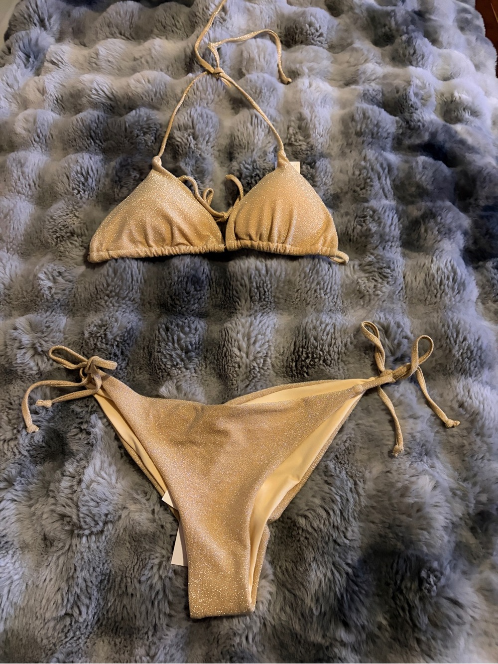 Shimmery Gold Tie-Side Bikini Set